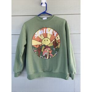Cotton On Smiley Green Happy Face Cactus Sun Boho Hippie Crewneck Sweatshirt XS